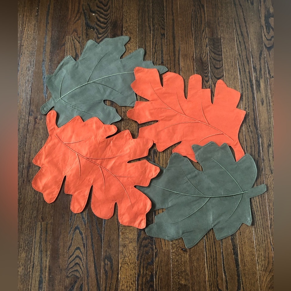 Croft & Barrow 4-Piece Burnt Orange/Olive Green Leaves Placemats 21” x 16” EUC!!